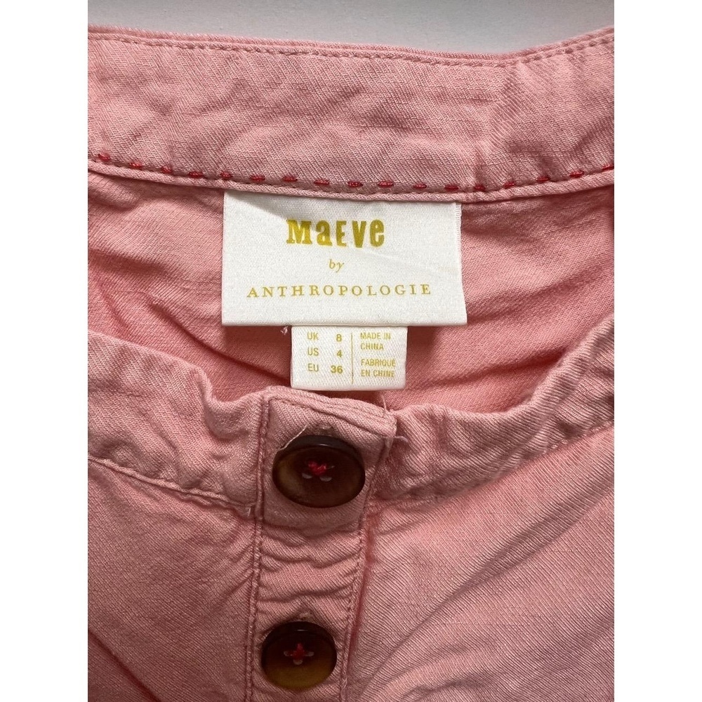 MAEVE Anthropologie Womens US 4 Peach Pink Blouse Square Neck Button Front - Picture 3 of 7